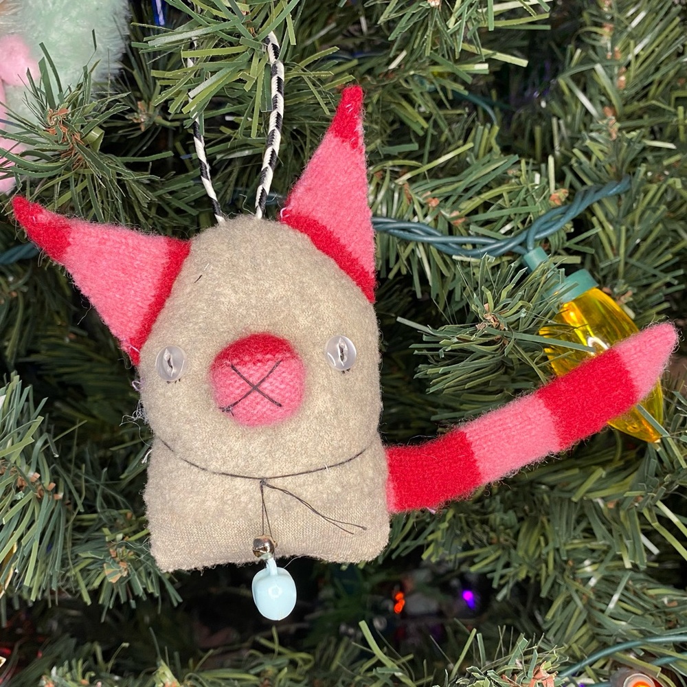 New Handmade Kitty Cat Christmas Tree Ornament Upcycled